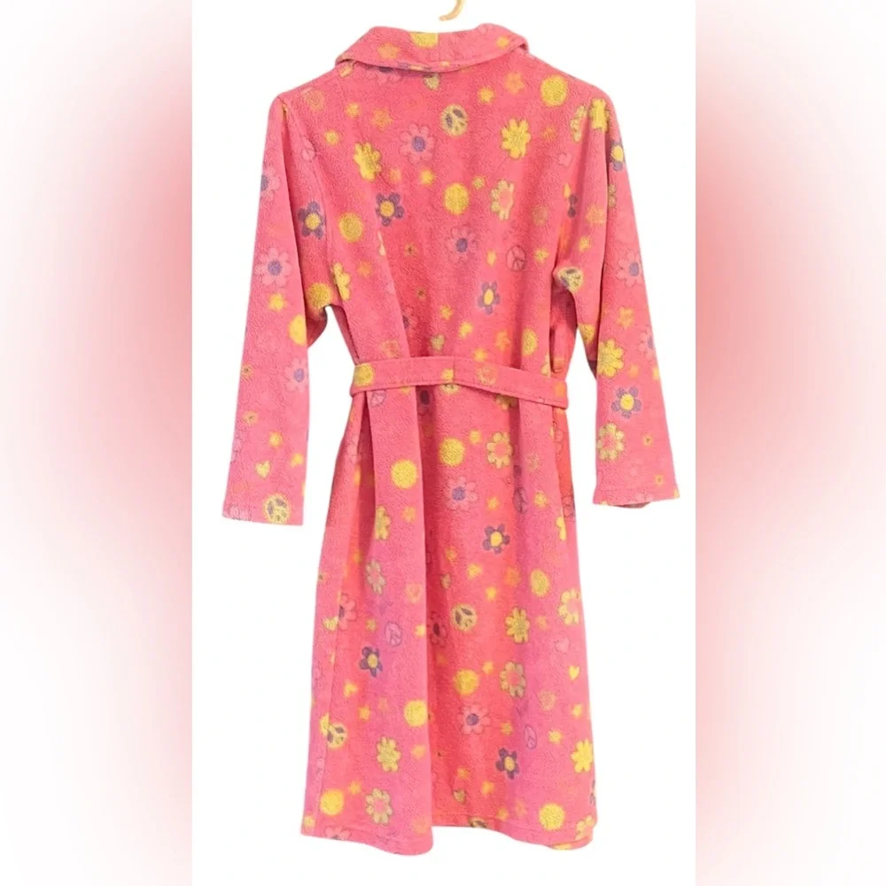 Girl's Ivy & Moon Vibrant Pink Peace Sign and Floral Print Sleepwear Robe